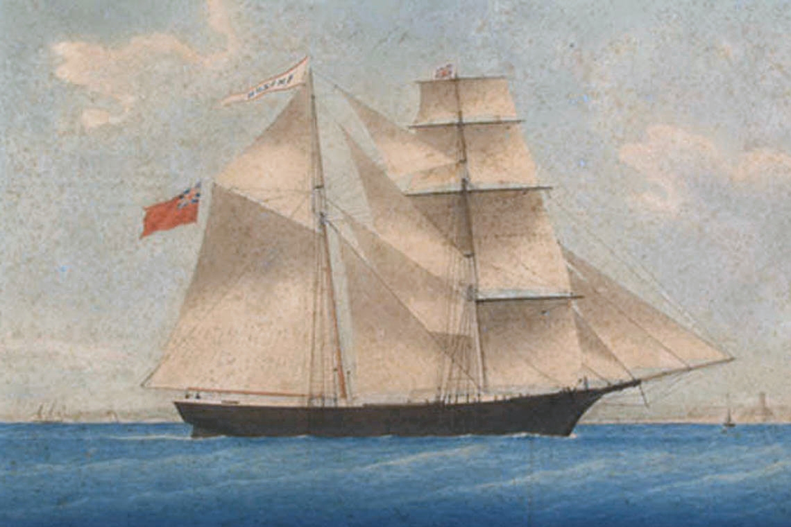 Painting of the brigantine that later became the Mary Celeste, under sail