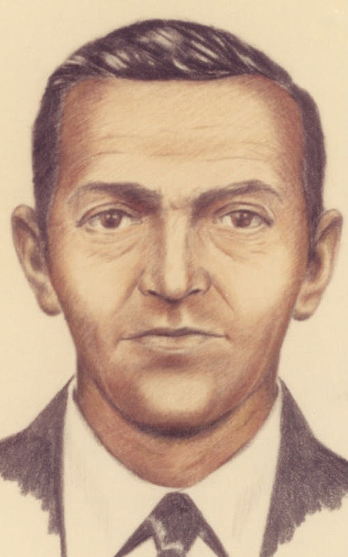 FBI composite sketch of the hijacker known as D. B. Cooper, a man in a dark suit and tie