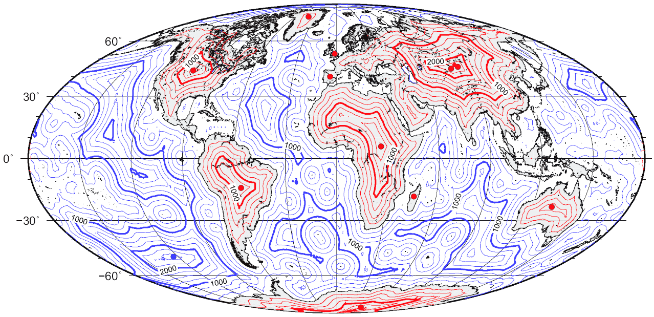 Map of the ocean shaded by distance from the nearest coast, with Point Nemo at the farthest point