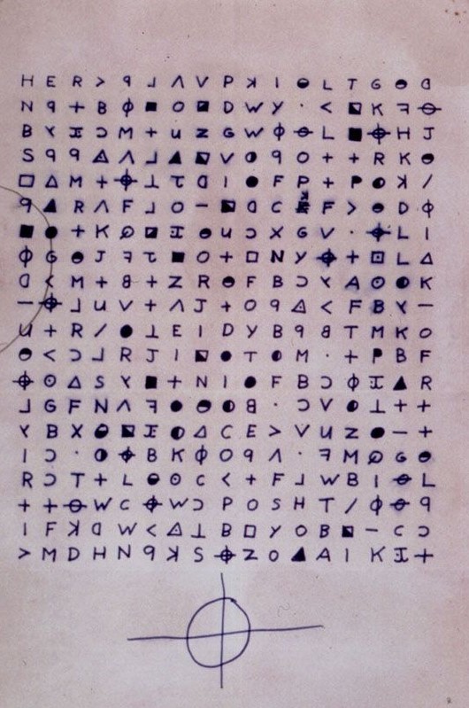 A page covered in rows of hand-drawn letters and symbols