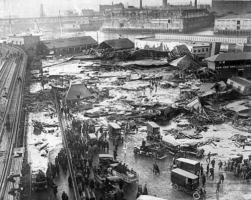 Wrecked buildings and debris in Boston’s North End after the molasses flood