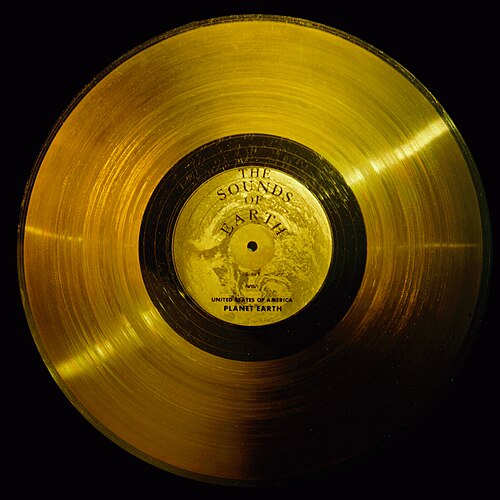 The gold-plated Voyager record cover engraved with instructions for playing it