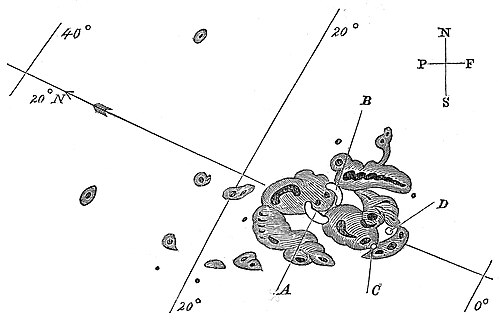 Richard Carrington’s 1859 drawing of the sunspots where he saw the flare